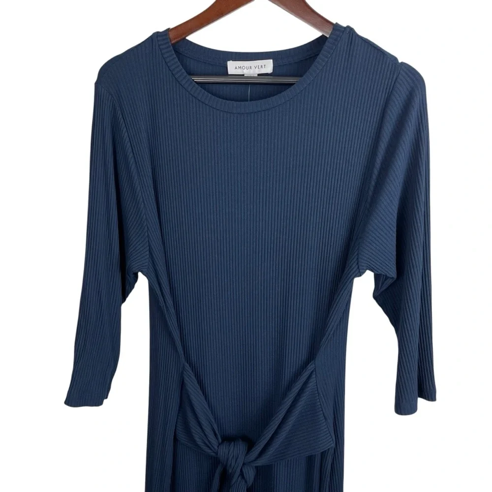 Amour Vert | Ocean Blue Colombe Paris Rib Dress New - Picture 2 of 10
